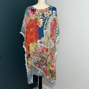 Johnny Was California Patchwork Floral Fringe Kaftan Dress 1X